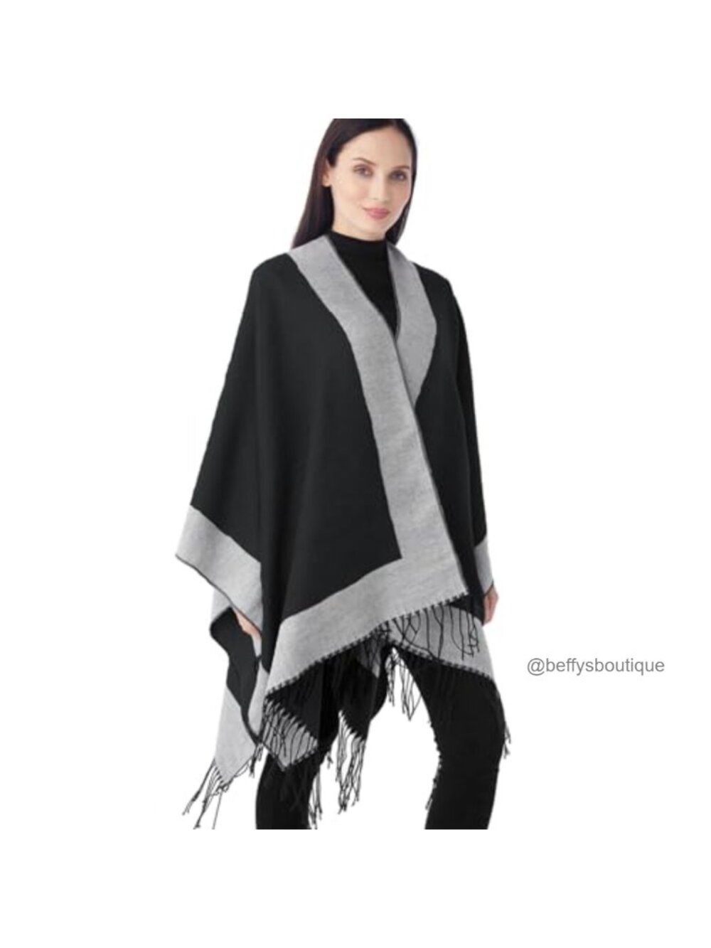 Reversible Open Front Poncho Shawl Wrap Women Soft Warm Travel Cape